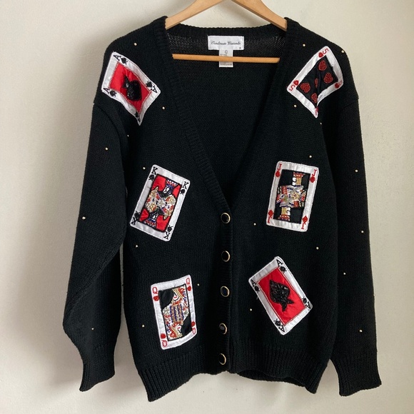 Vintage Contessa visconte women’s sweater with playing cards pattern - Picture 1 of 7